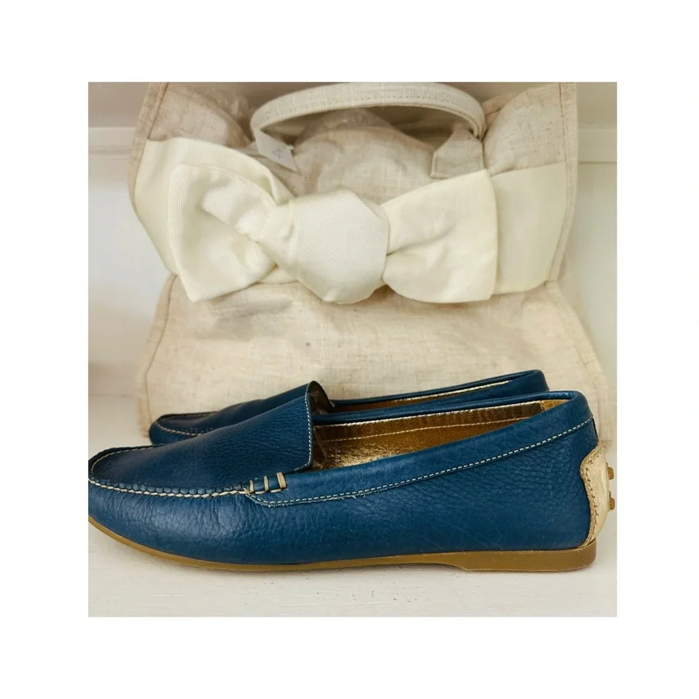 Peter Millar Women’s Blue Pebble Leather Driving‎ Moccasins size 9  Gorgeous!